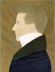 Portrait of Joseph Addison Denny (pastel, charcoal & coloured paper collage on blue wove paper)